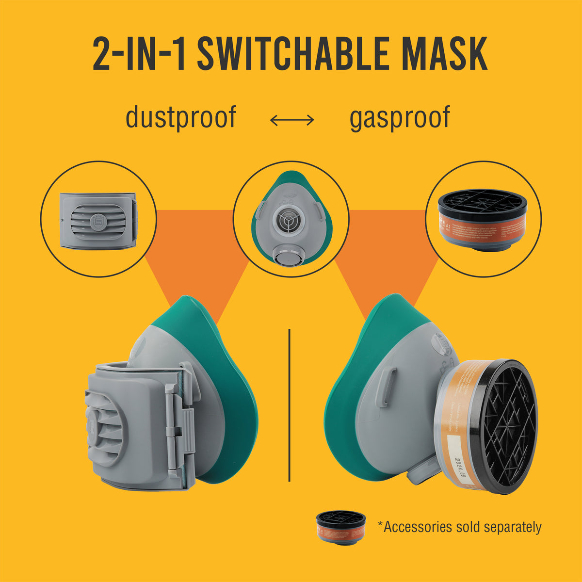 2818 Dust Mask,Half Face Reusable Respirator with 6 P2 Filters (Grey）
