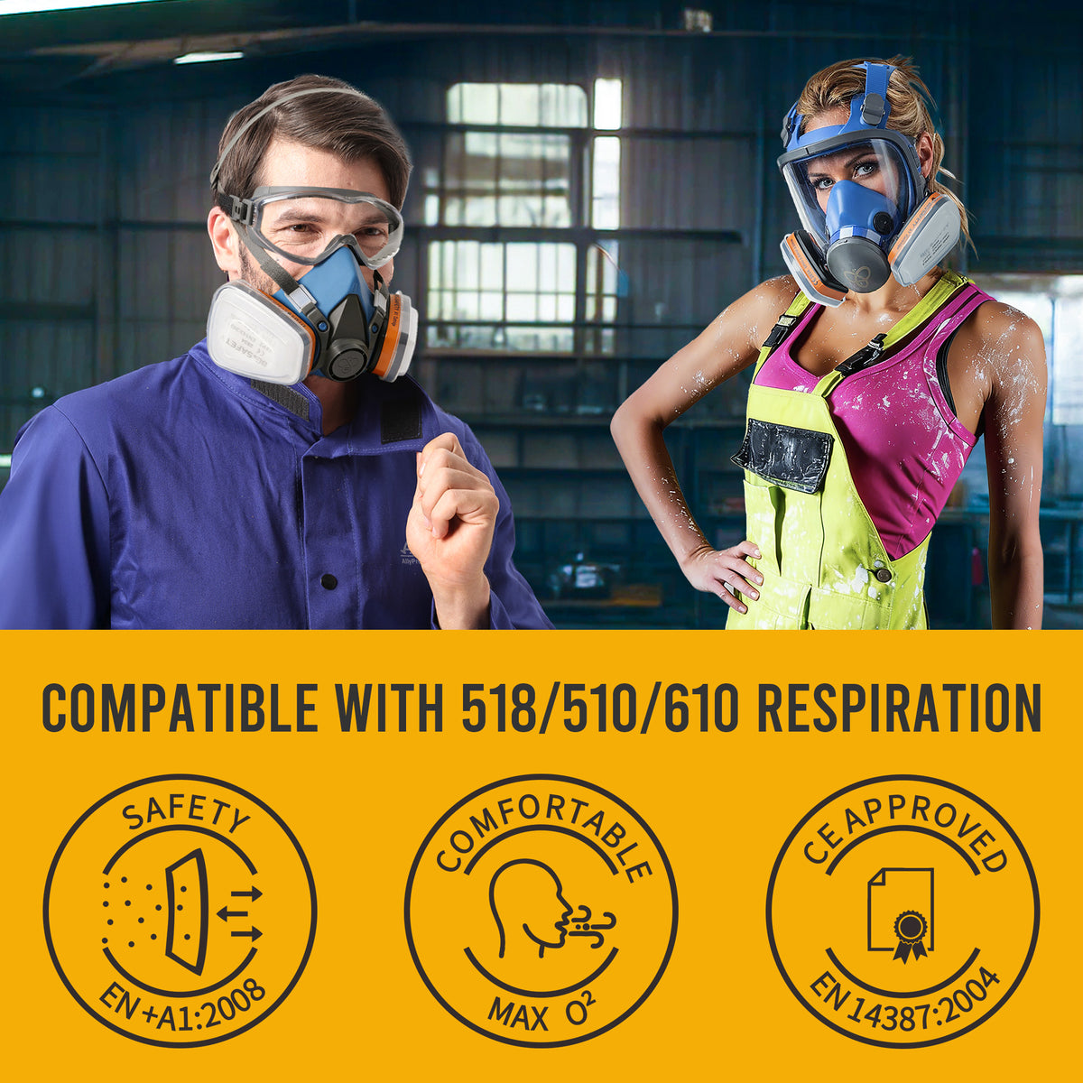 Replacement Filters for RD-510/RD-518/RF-610 Reusable Respirator with 2 A1 Organic Vapor Cartridges & 8 P2 Dust Filters