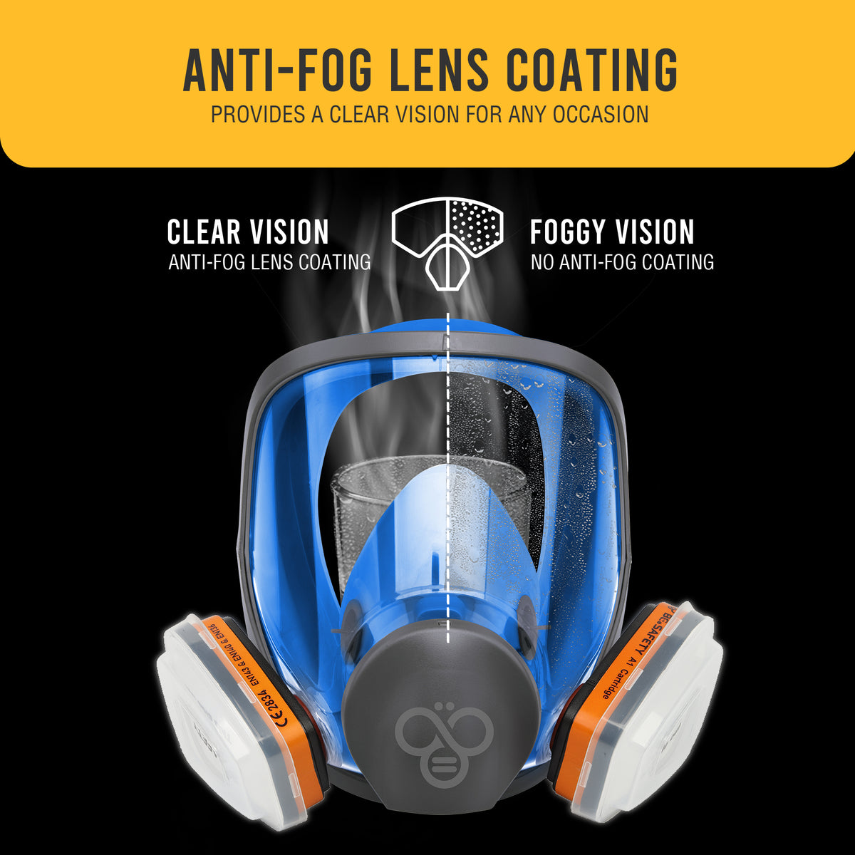 RF-610 Full Face Respirator Mask with 2 A1 Organic Vapor Filters & 8 P2 Dust Filters