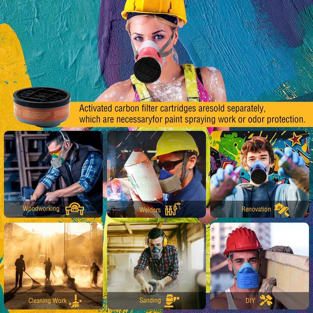 2818 Dust Mask,Half Face Reusable Respirator with 6 P2 Filters (Pink）