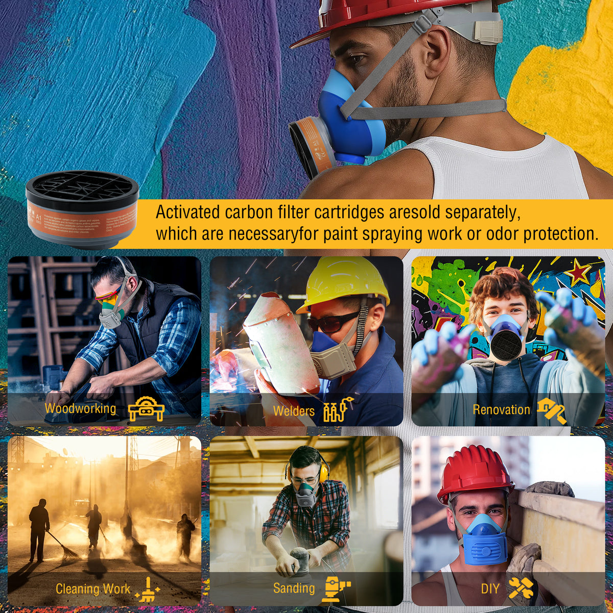 2818 Dust Mask,Half Face Reusable Respirator with 6 P2 Filters (Blue）