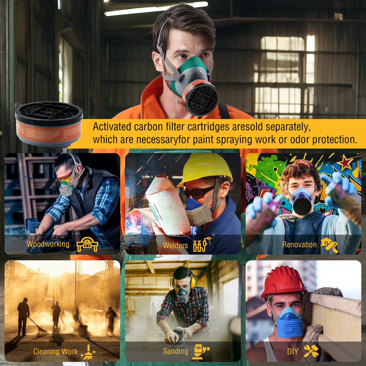 2818 Dust Mask,Half Face Reusable Respirator with 6 P2 Filters (Grey）