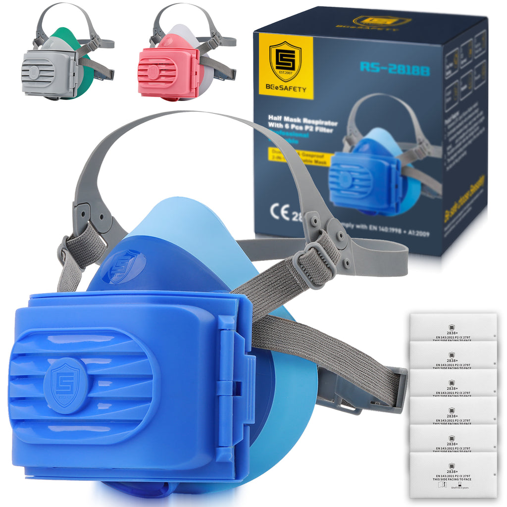 2818 Dust Mask,Half Face Reusable Respirator with 6 P2 Filters (Blue）